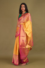 Gold Saree With Pink Border2646 video